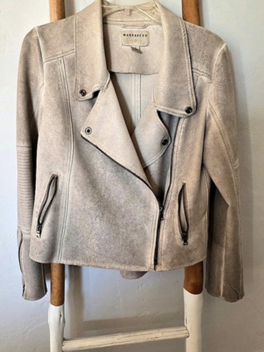 Marrakech Faux Leather Moto Jacket in Gray Size Medium Like New
